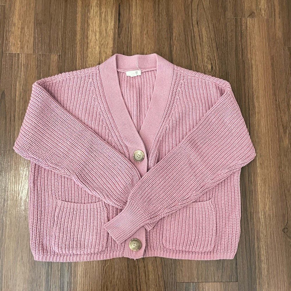 Pink Knit Cardigan Sweater